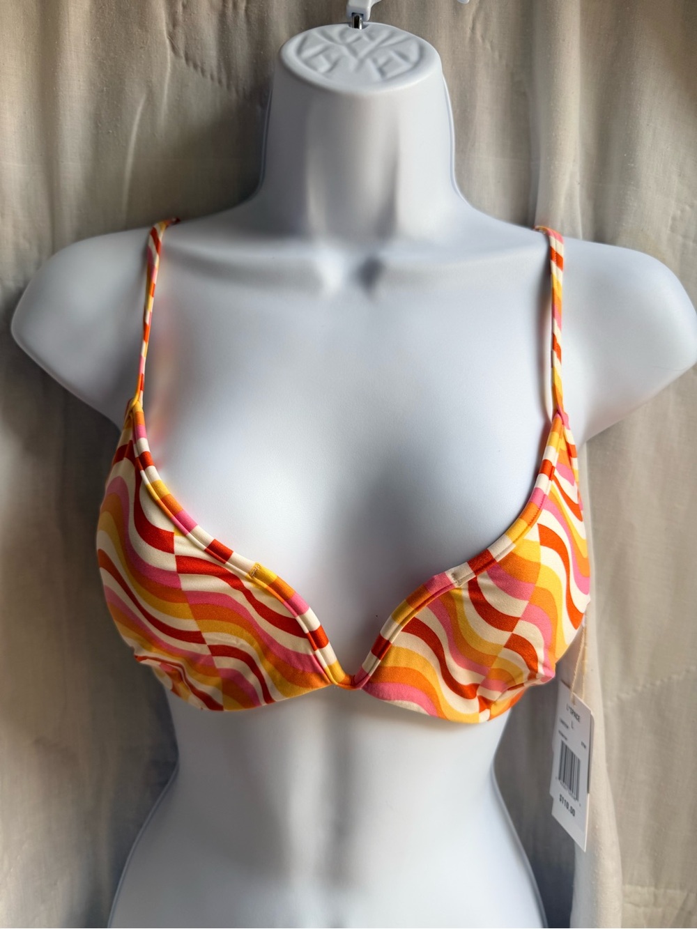 l*space Multi-Color Wave Print Bikini Top - Pink, Orange, Yellow, White